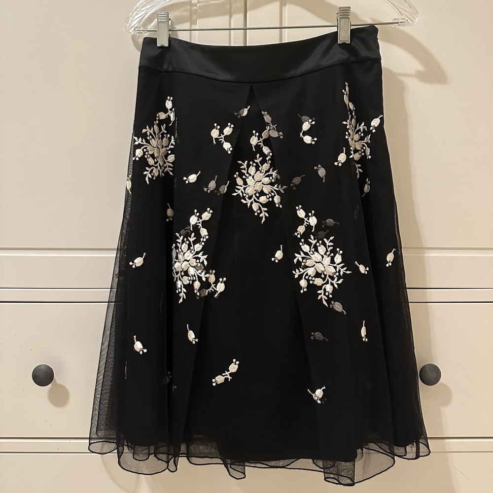Ann Taylor black midi skirt with white floral details